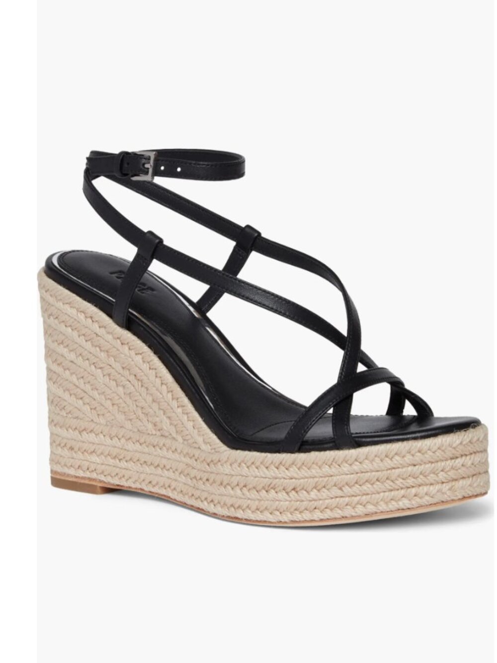NEW PAIGE $328 Marlow Ankle Strap Espadrille Platform Wedge Sandal Black Leather